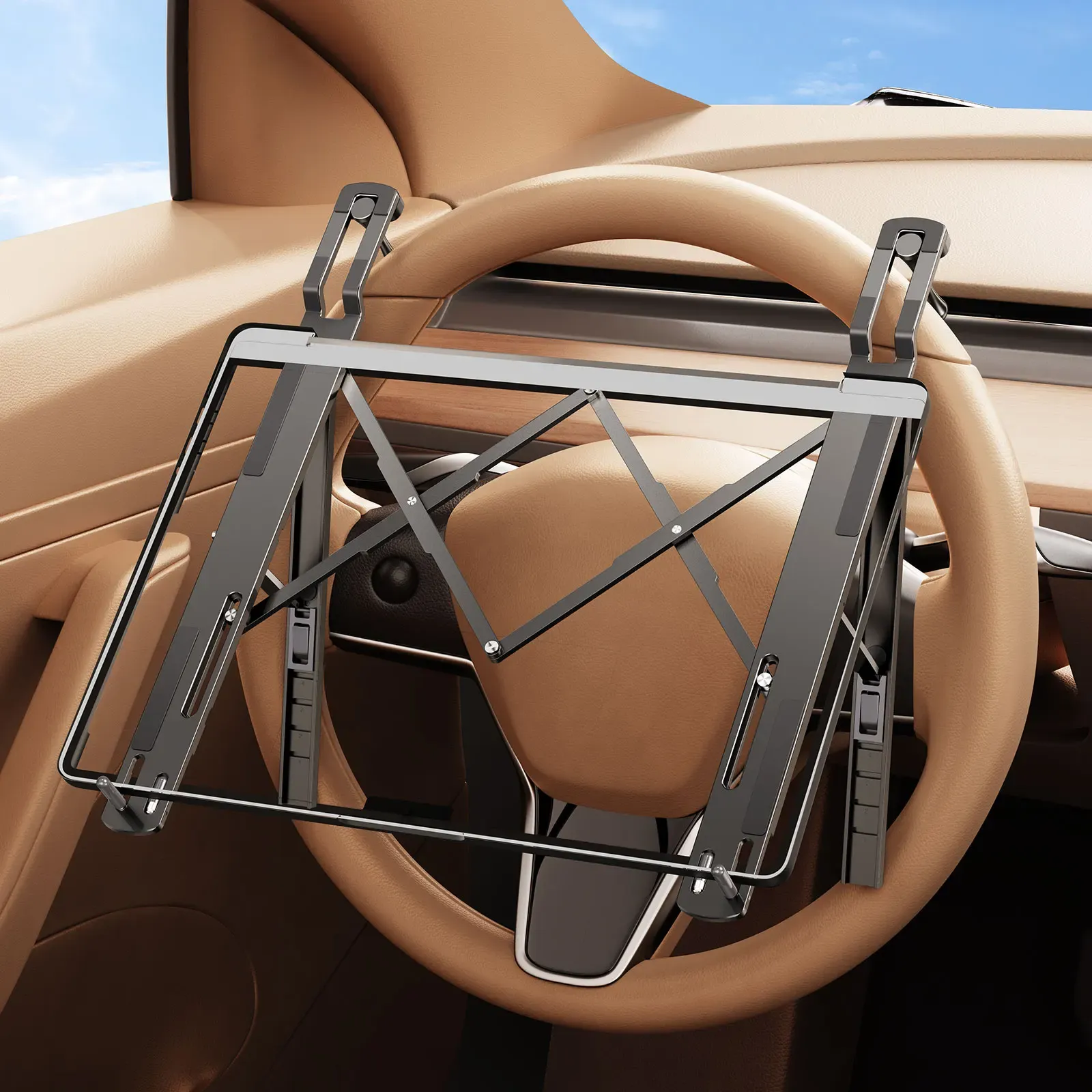 Support d'ordinateur portable pour volant de voiture en métal, Hipacool, réglable sur 5 niveaux, en alliage d'aluminium - Image 1