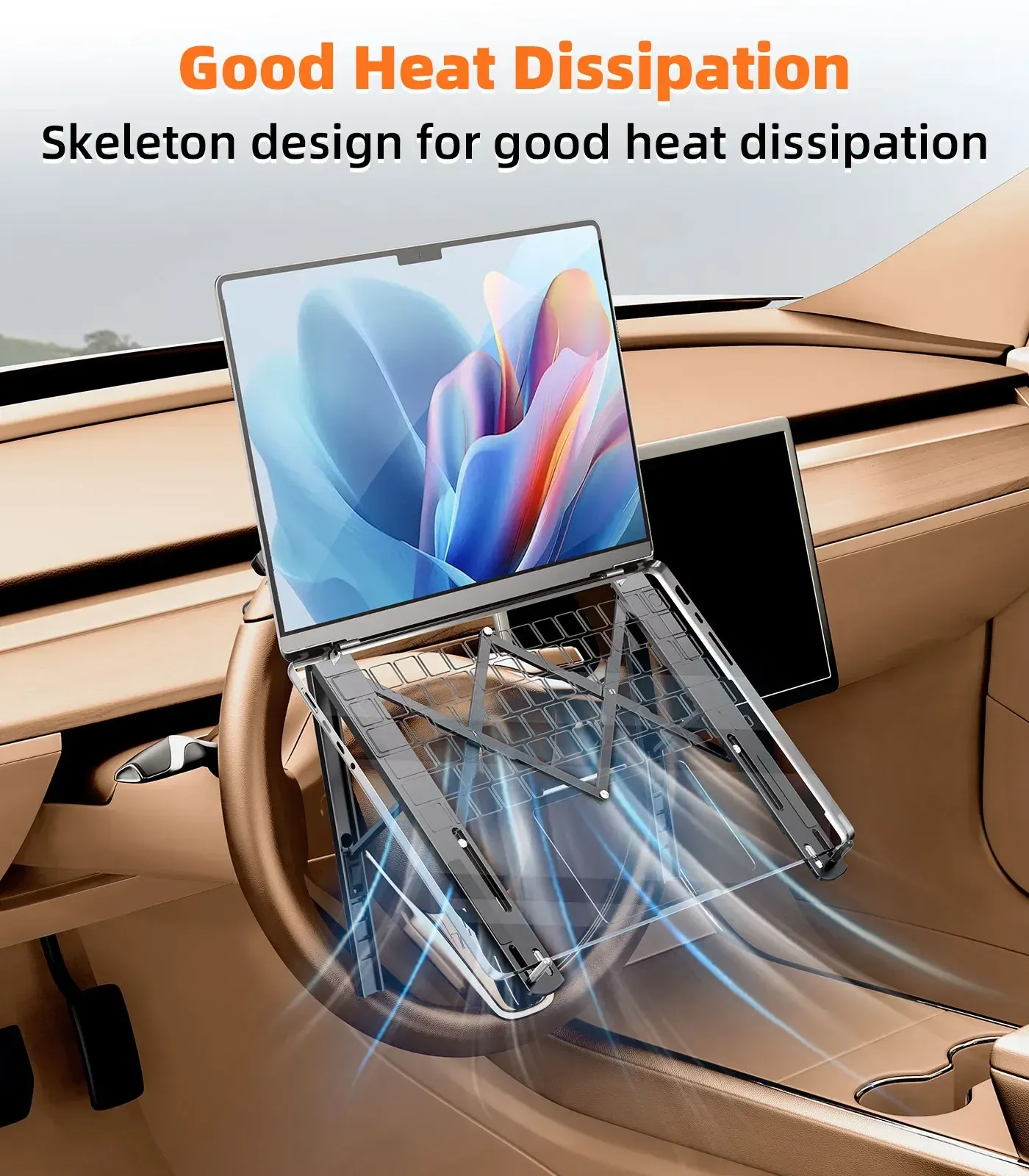 Support d'ordinateur portable pour volant de voiture en métal, Hipacool, réglable sur 5 niveaux, en alliage d'aluminium 2