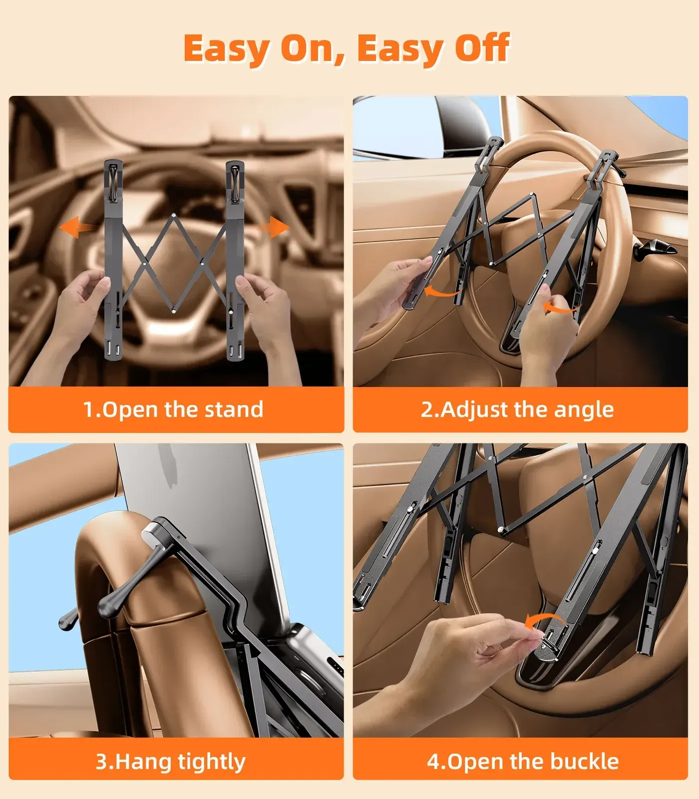 Support d'ordinateur portable pour volant de voiture en métal, Hipacool, réglable sur 5 niveaux, en alliage d'aluminium 5