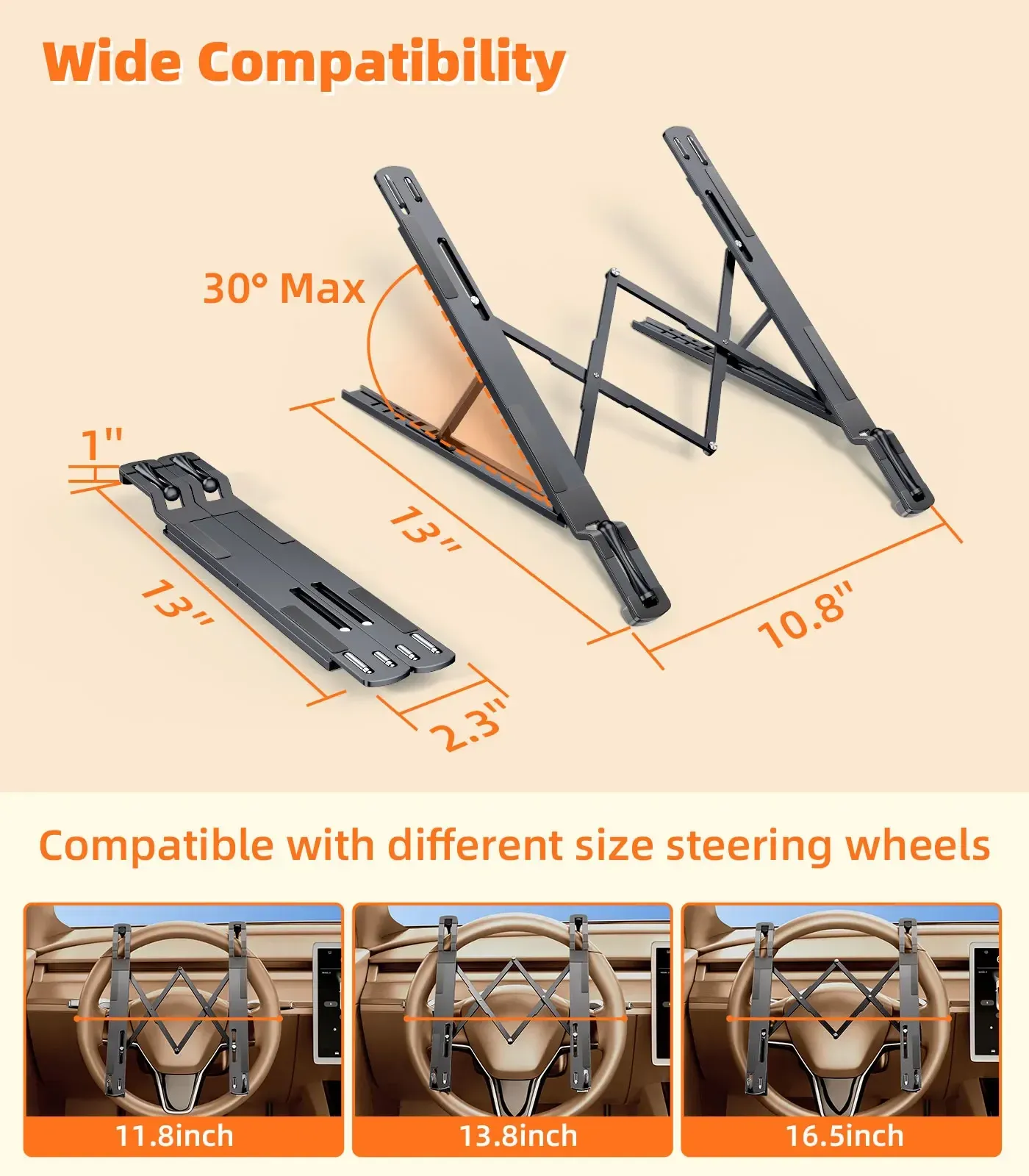 Support d'ordinateur portable pour volant de voiture en métal, Hipacool, réglable sur 5 niveaux, en alliage d'aluminium 6