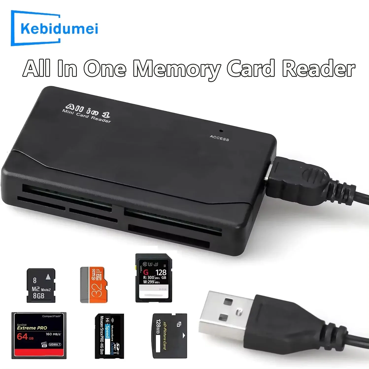 Lecteur de cartes mémoire externe tout-en-un USB 2.0 (480 Mbps) pour appareil photo numérique : compatible SD, SDHC, Mini SD, Micro SD, M2, MMC, XD et CF