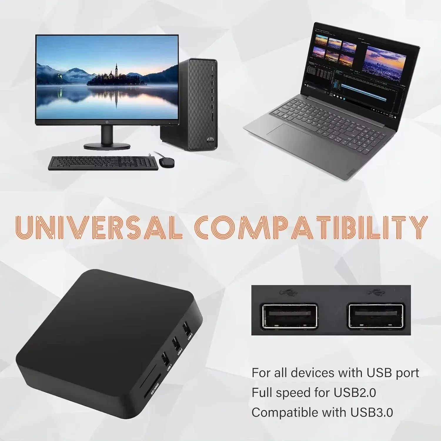 Lecteur de cartes mémoire externe tout-en-un USB 2.0 (480 Mbps) pour appareil photo numérique : compatible SD, SDHC, Mini SD, Micro SD, M2, MMC, XD et CF 5