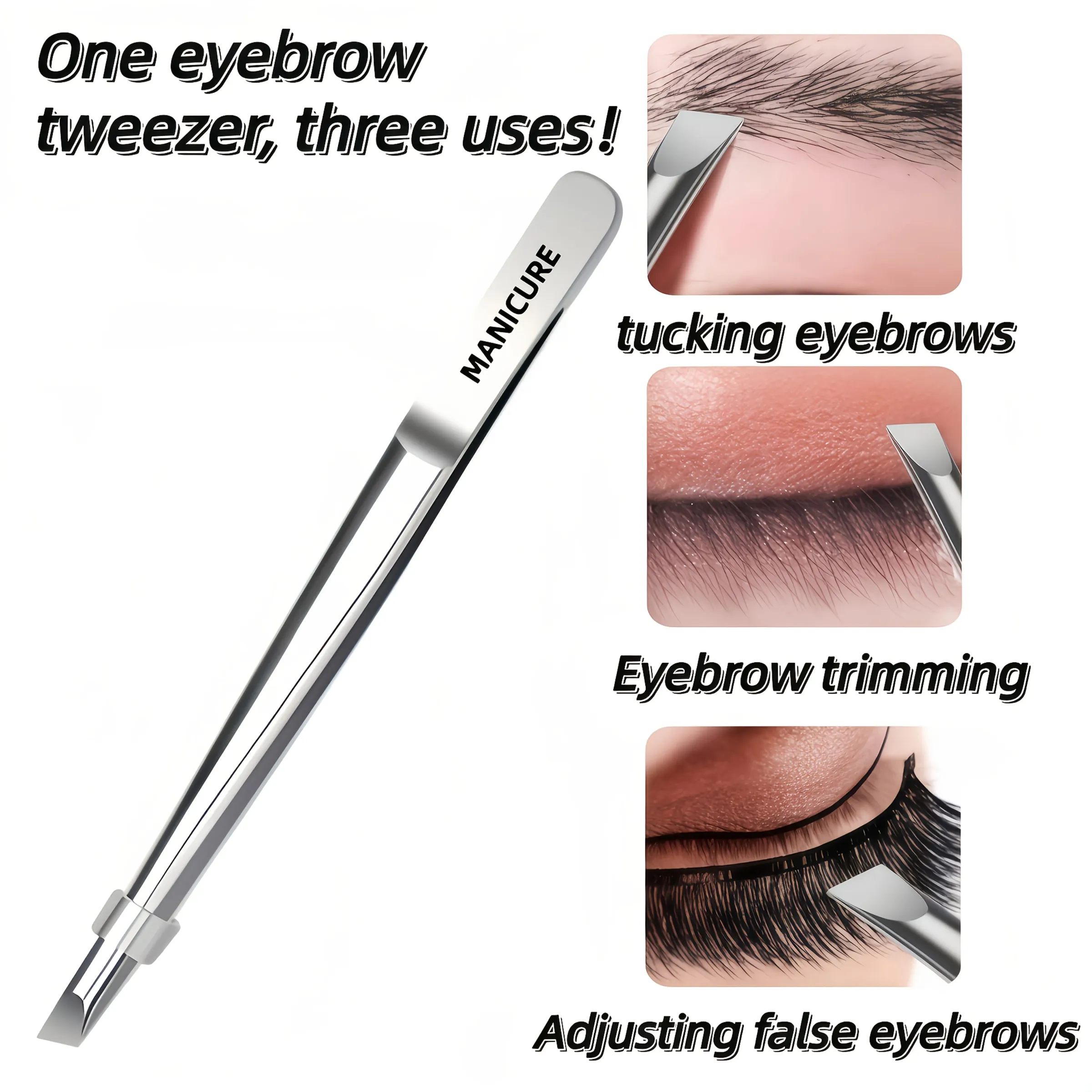 Pincettes à sourcils et à cils réglables en acier inoxydable, lot de 2, pince hygiénique pour faux cils 2