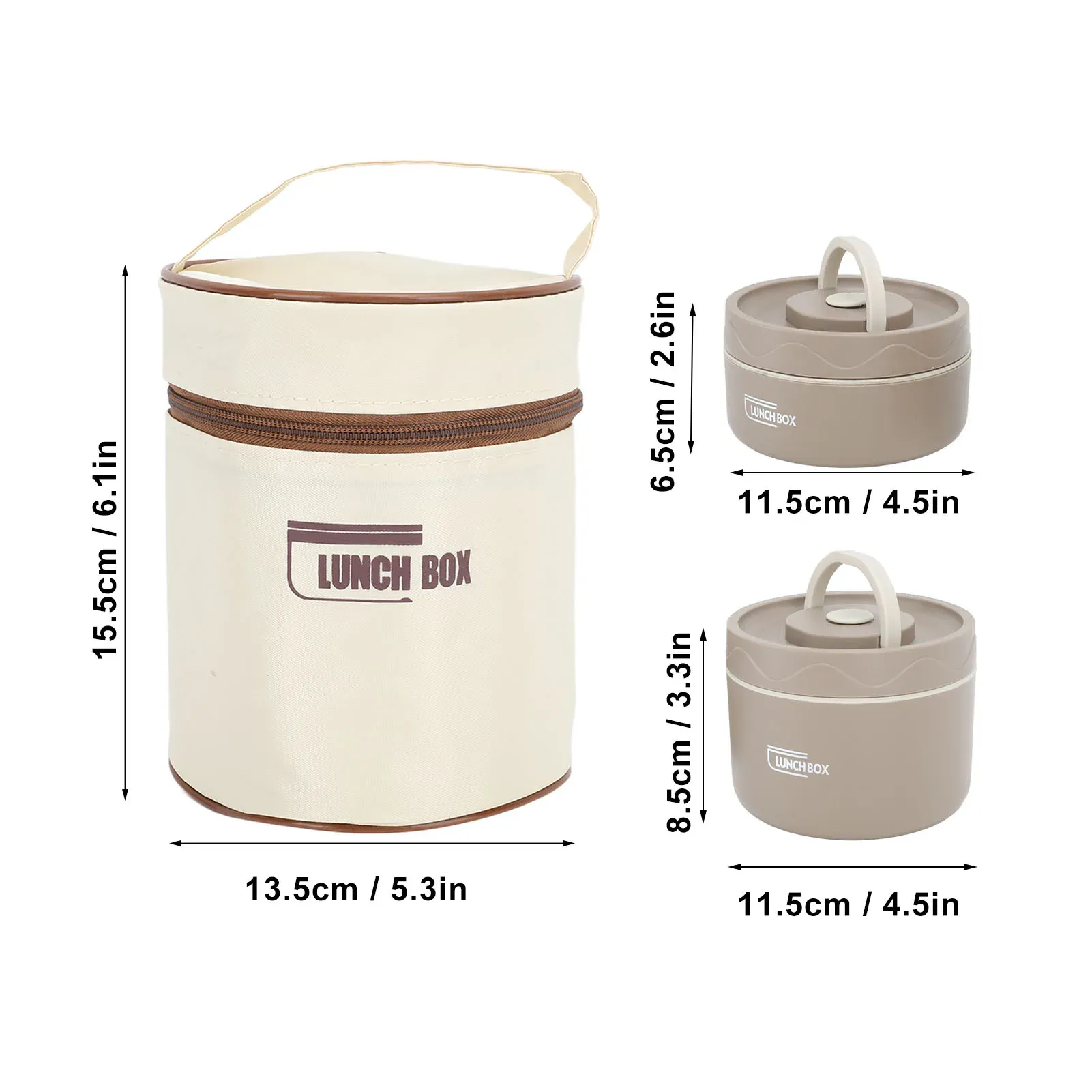 Boîte à bento ronde portable multifonction en acier inoxydable 304 scellée, récipient à déjeuner isolé avec sac thermique 6