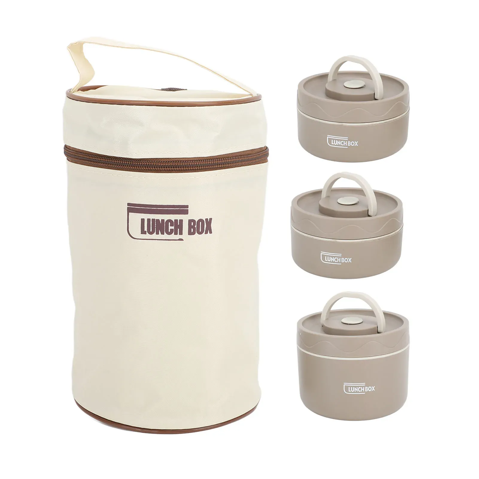 Boîte à bento ronde portable multifonction en acier inoxydable 304 scellée, récipient à déjeuner isolé avec sac thermique 8