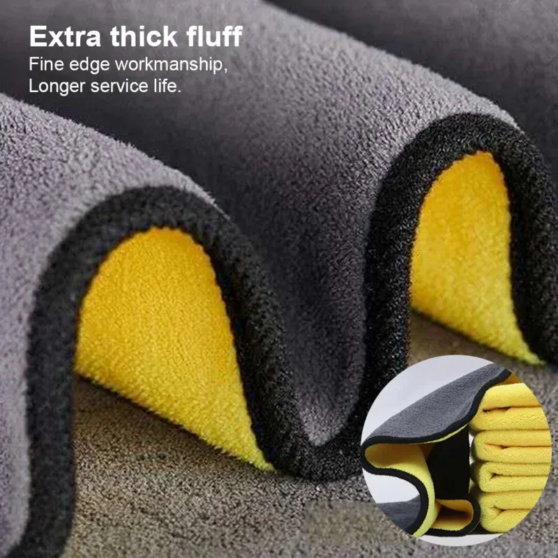 Serviette de lavage en microfibre pour voiture, chiffon doux double couche, épais, haute absorption, séchage rapide 5