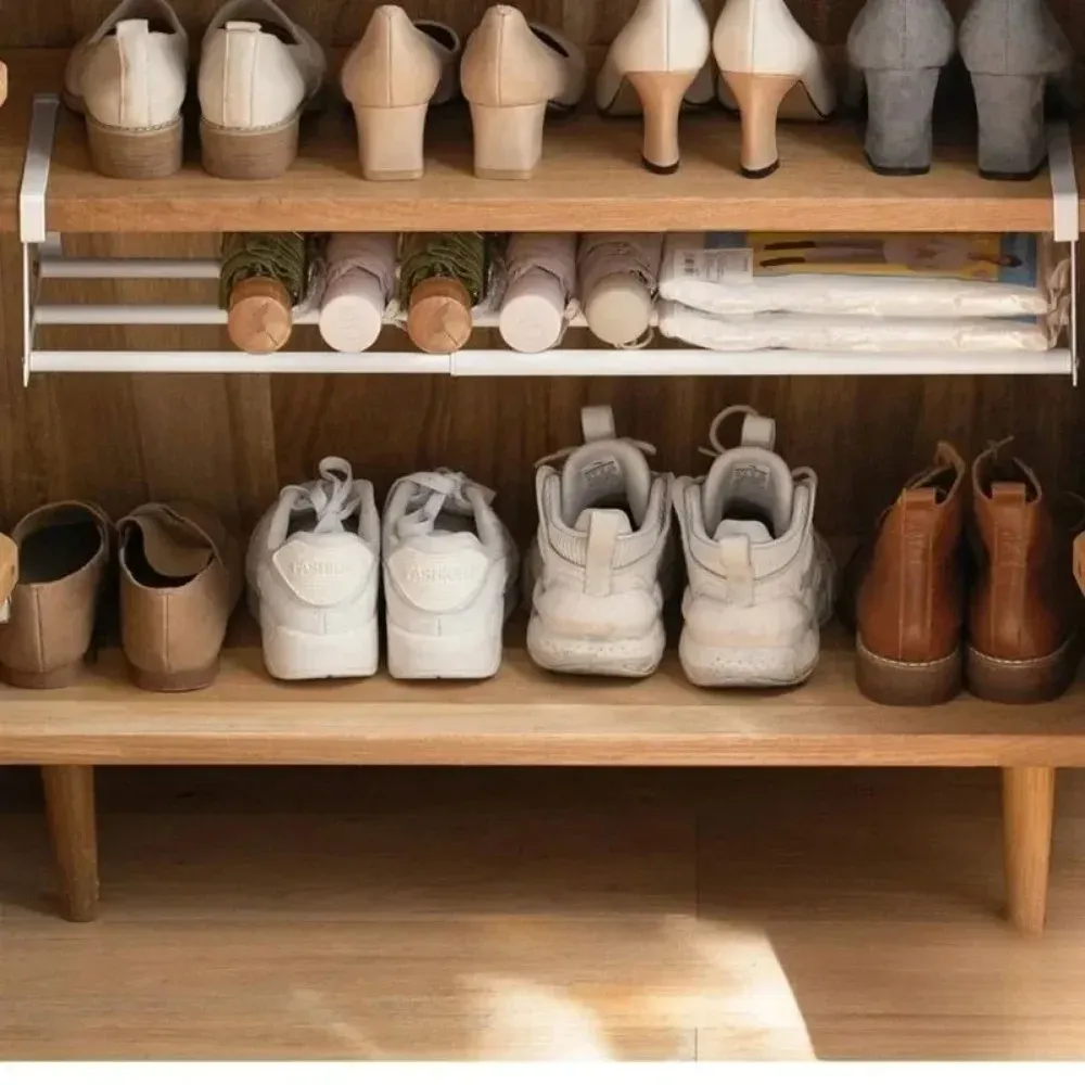 Étagère à chaussures réglable | Organisateur superposé peu encombrant pour armoire à chaussures | Porte-chaussures sous étagère avec panier suspendu 1
