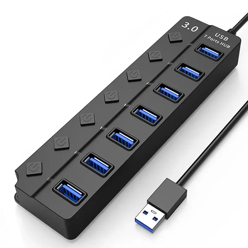 Hub USB 3.0 à 4 ou 7 ports, interrupteurs indépendants, compatible ordinateurs portables, clés USB, disques durs, imprimantes et appareils photo 2