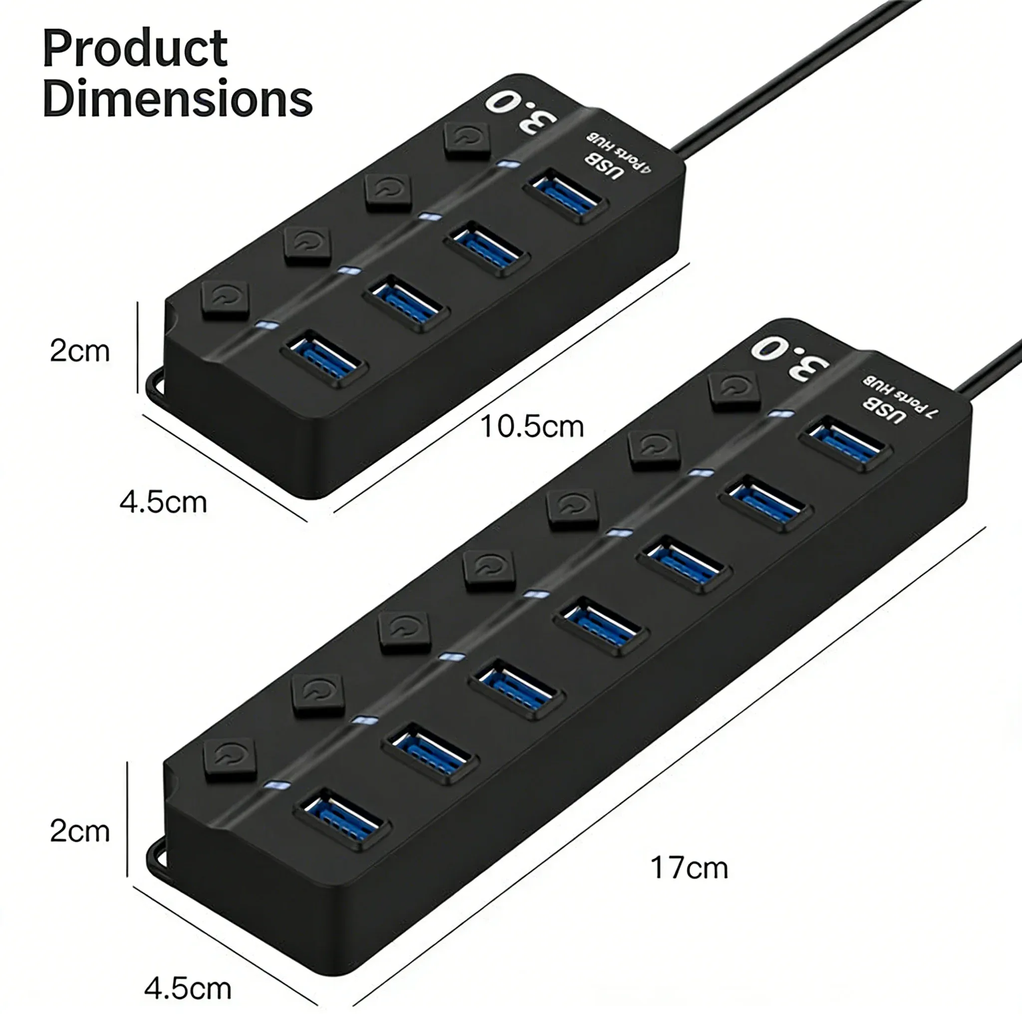 Hub USB 3.0 à 4 ou 7 ports, interrupteurs indépendants, compatible ordinateurs portables, clés USB, disques durs, imprimantes et appareils photo 3