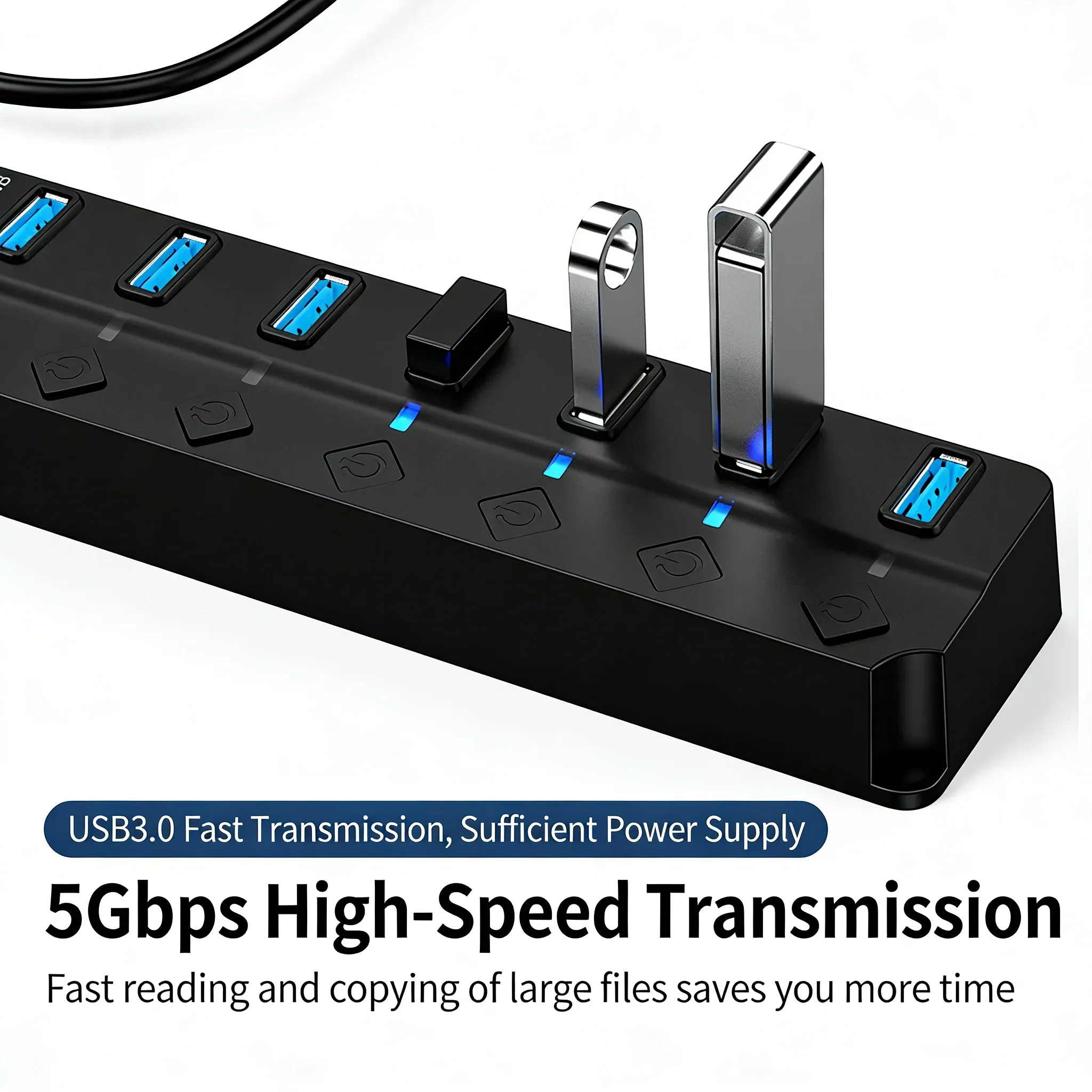 Hub USB 3.0 à 4 ou 7 ports, interrupteurs indépendants, compatible ordinateurs portables, clés USB, disques durs, imprimantes et appareils photo 4