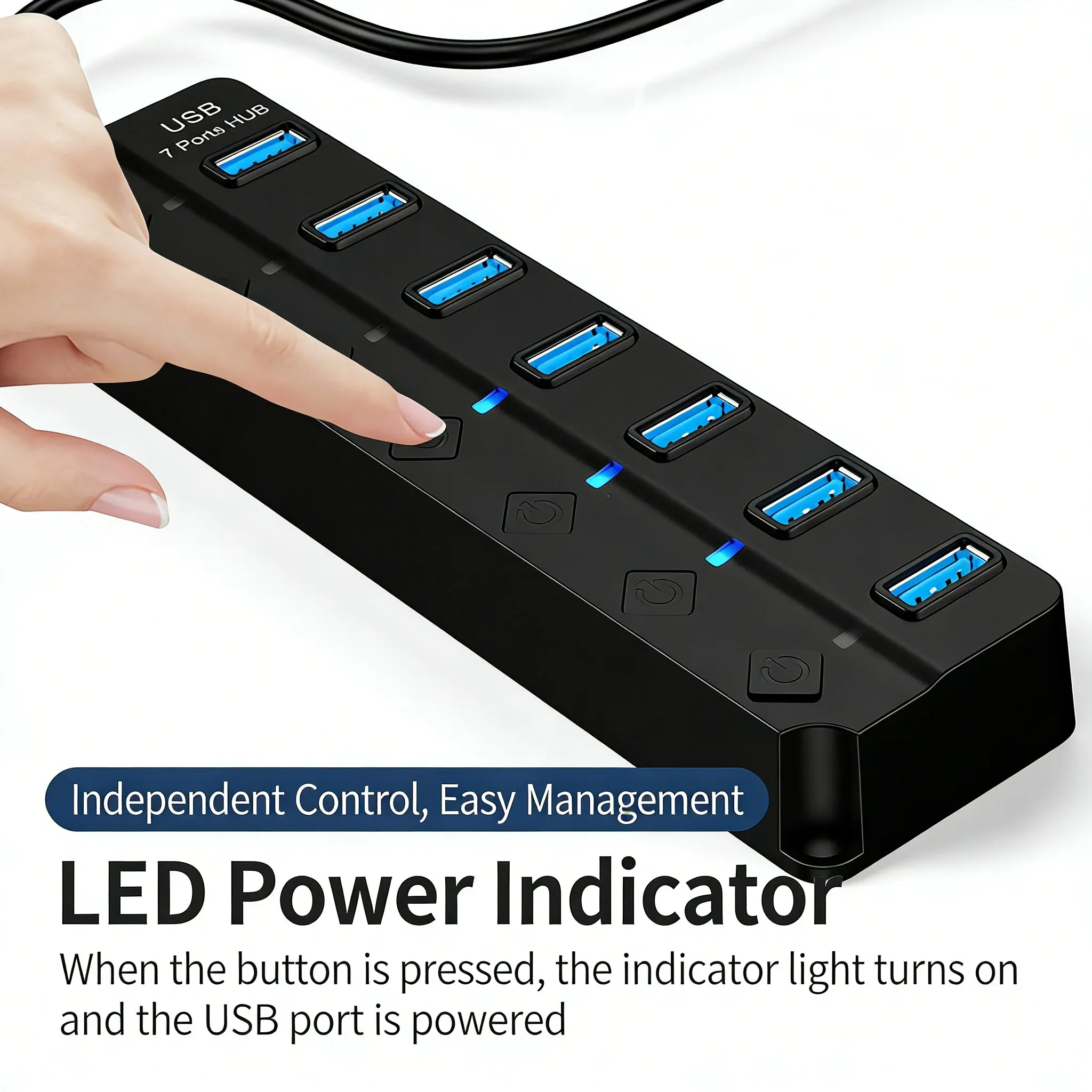 Hub USB 3.0 à 4 ou 7 ports, interrupteurs indépendants, compatible ordinateurs portables, clés USB, disques durs, imprimantes et appareils photo 5