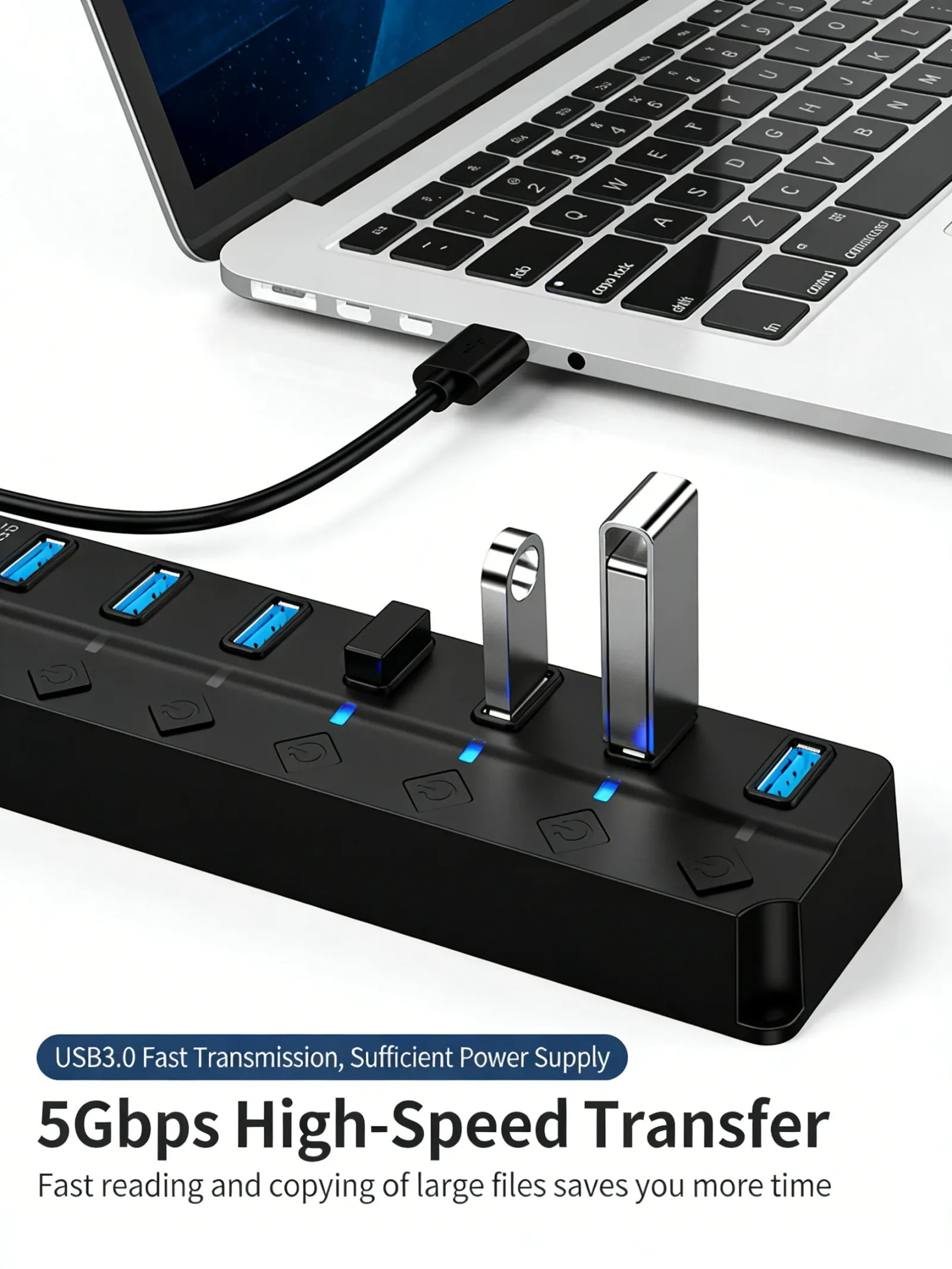 Hub USB connecté à un ordinateur portable