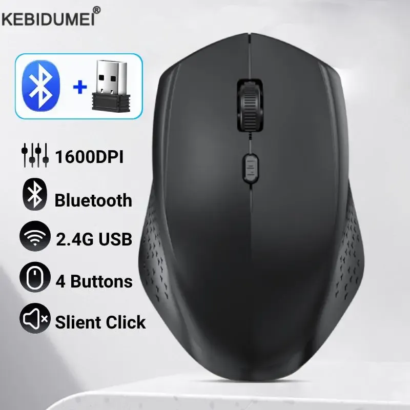Souris ergonomique sans fil Bluetooth 5.2 et USB 2,4 GHz, 1600 DPI, rechargeable, compatible MacBook, tablette et ordinateur portable