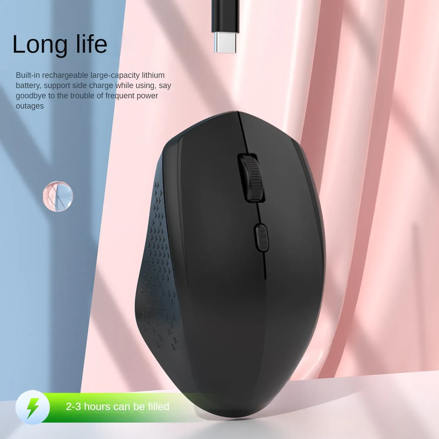 Souris ergonomique sans fil Bluetooth 5.2 et USB 2,4 GHz, 1600 DPI, rechargeable, compatible MacBook, tablette et ordinateur portable 3