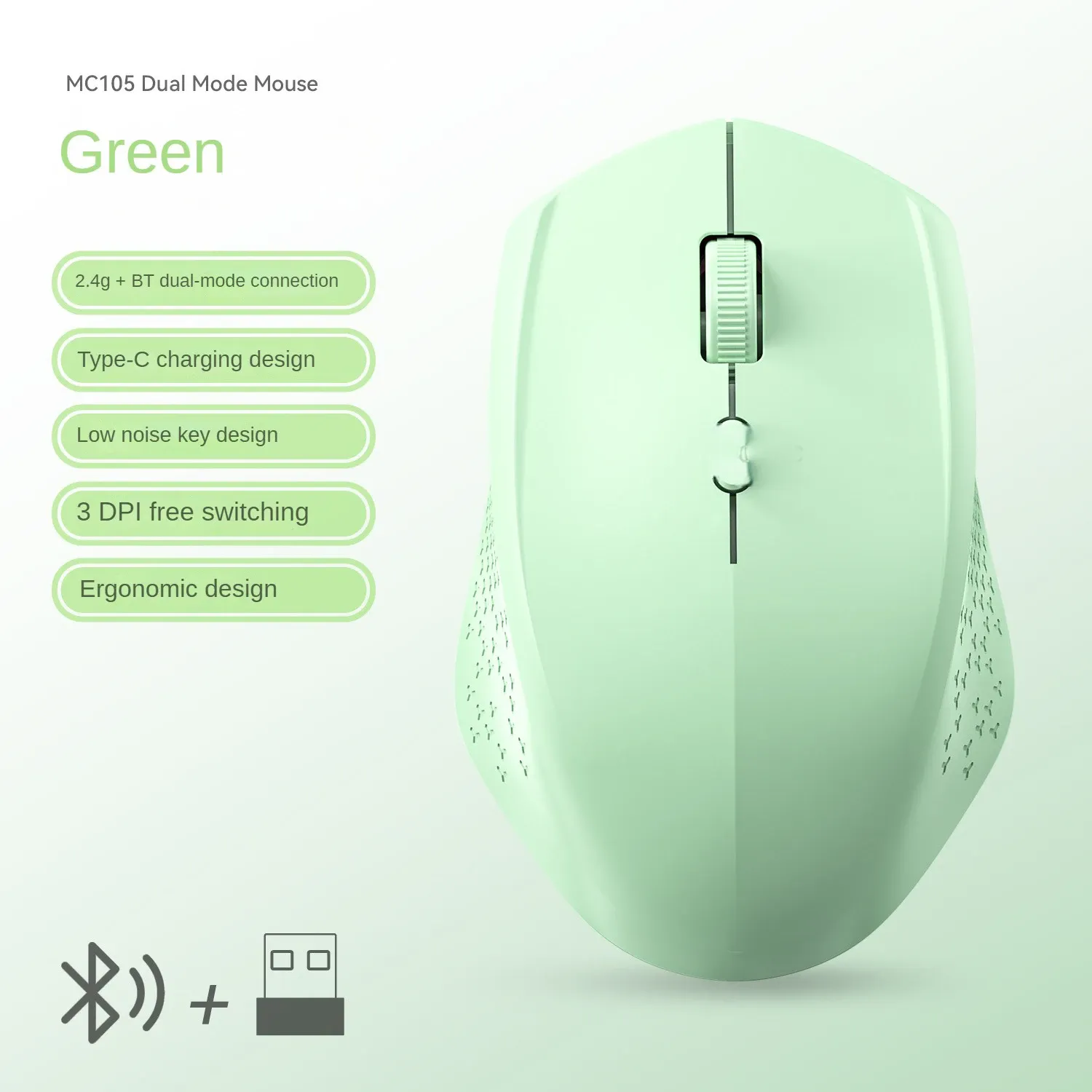 Souris ergonomique sans fil Bluetooth 5.2 et USB 2,4 GHz, 1600 DPI, rechargeable, compatible MacBook, tablette et ordinateur portable 9