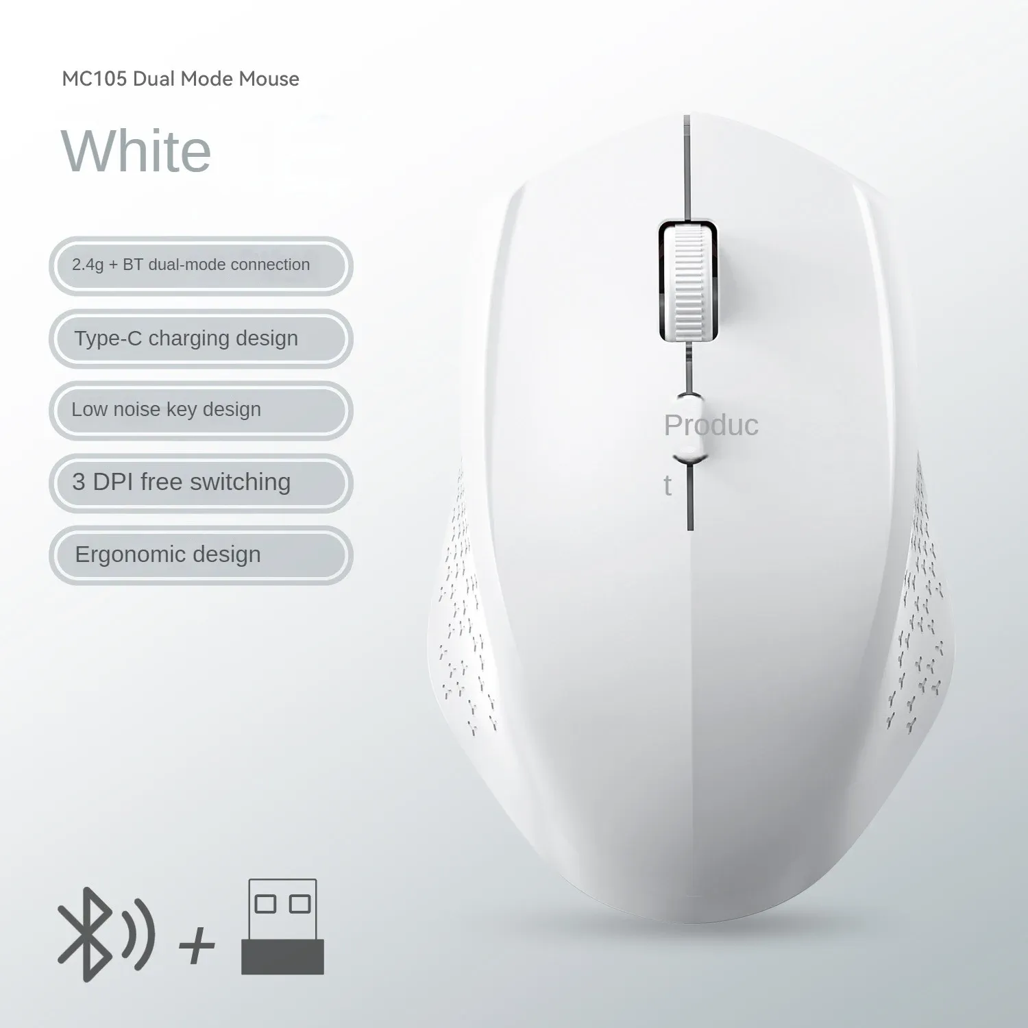 Souris ergonomique sans fil Bluetooth 5.2 et USB 2,4 GHz, 1600 DPI, rechargeable, compatible MacBook, tablette et ordinateur portable 8