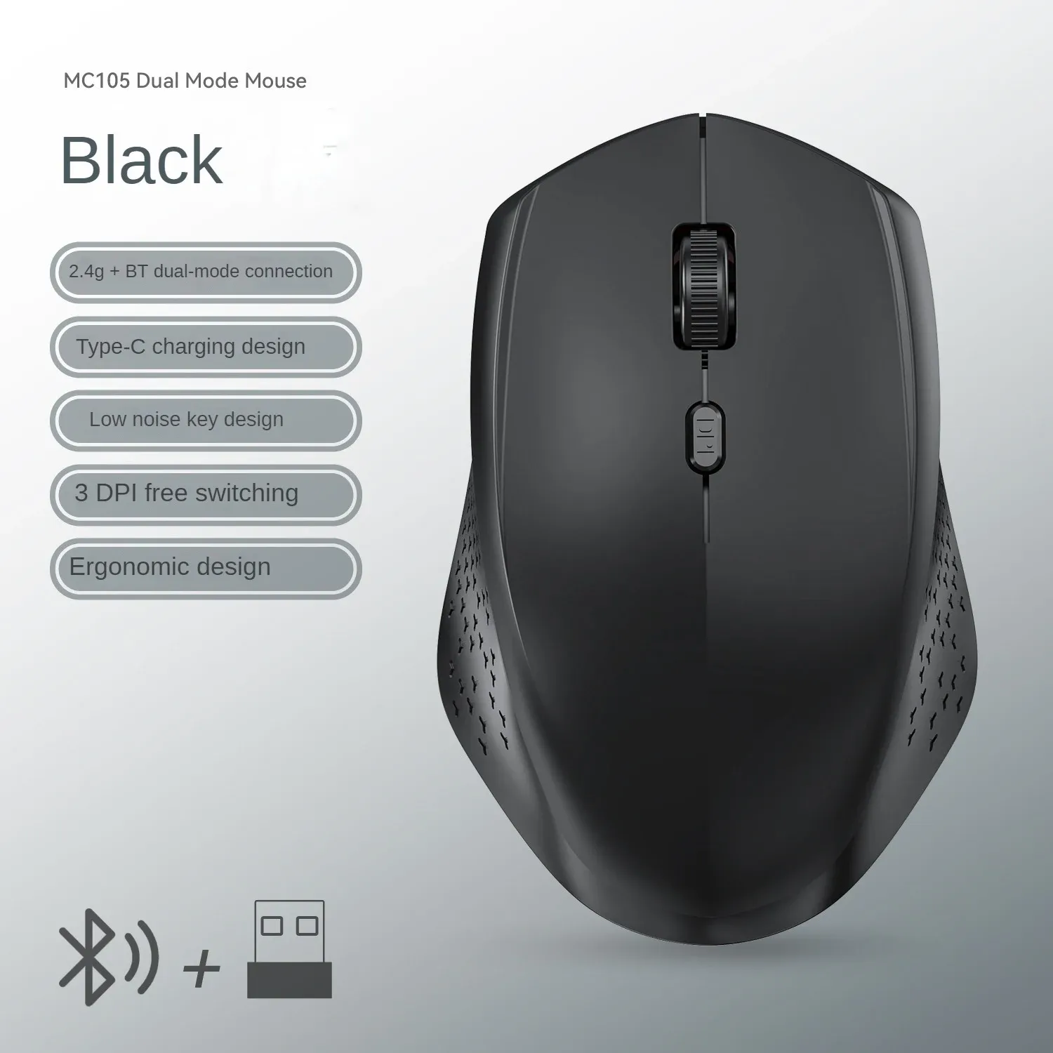Souris ergonomique sans fil Bluetooth 5.2 et USB 2,4 GHz, 1600 DPI, rechargeable, compatible MacBook, tablette et ordinateur portable 7