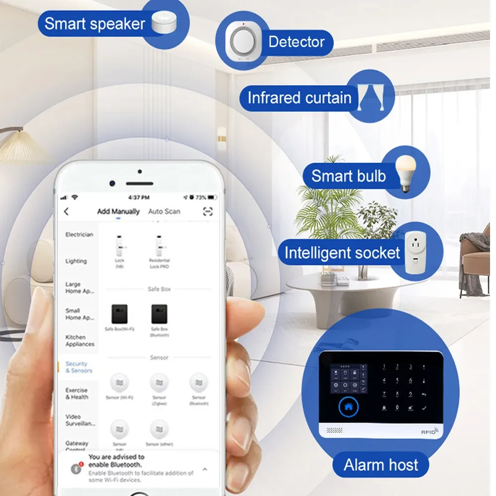 Kit d'alarme domestique sans fil PGST 433 MHz avec Wi-Fi, capteur de porte intelligent GSM et accessoires 3