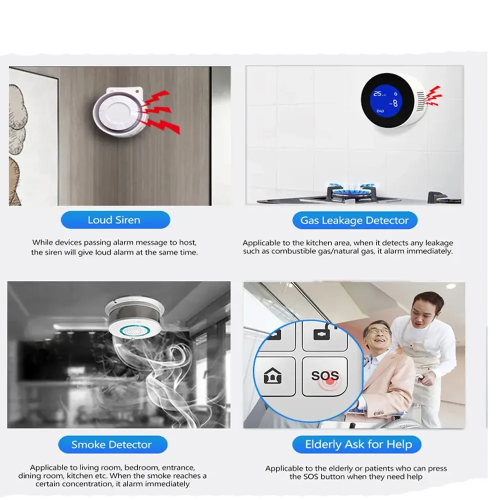 Kit d'alarme domestique sans fil PGST 433 MHz avec Wi-Fi, capteur de porte intelligent GSM et accessoires 2