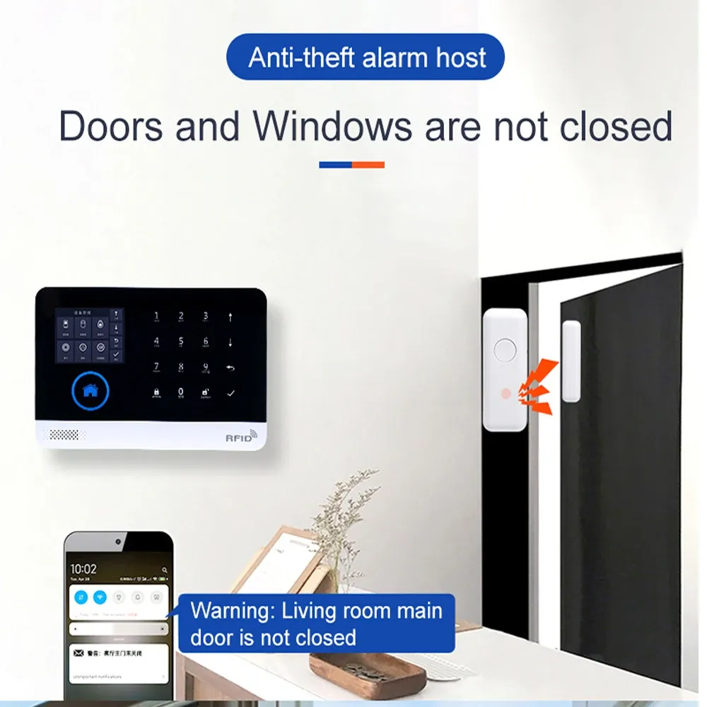 Kit d'alarme domestique sans fil PGST 433 MHz avec Wi-Fi, capteur de porte intelligent GSM et accessoires 5