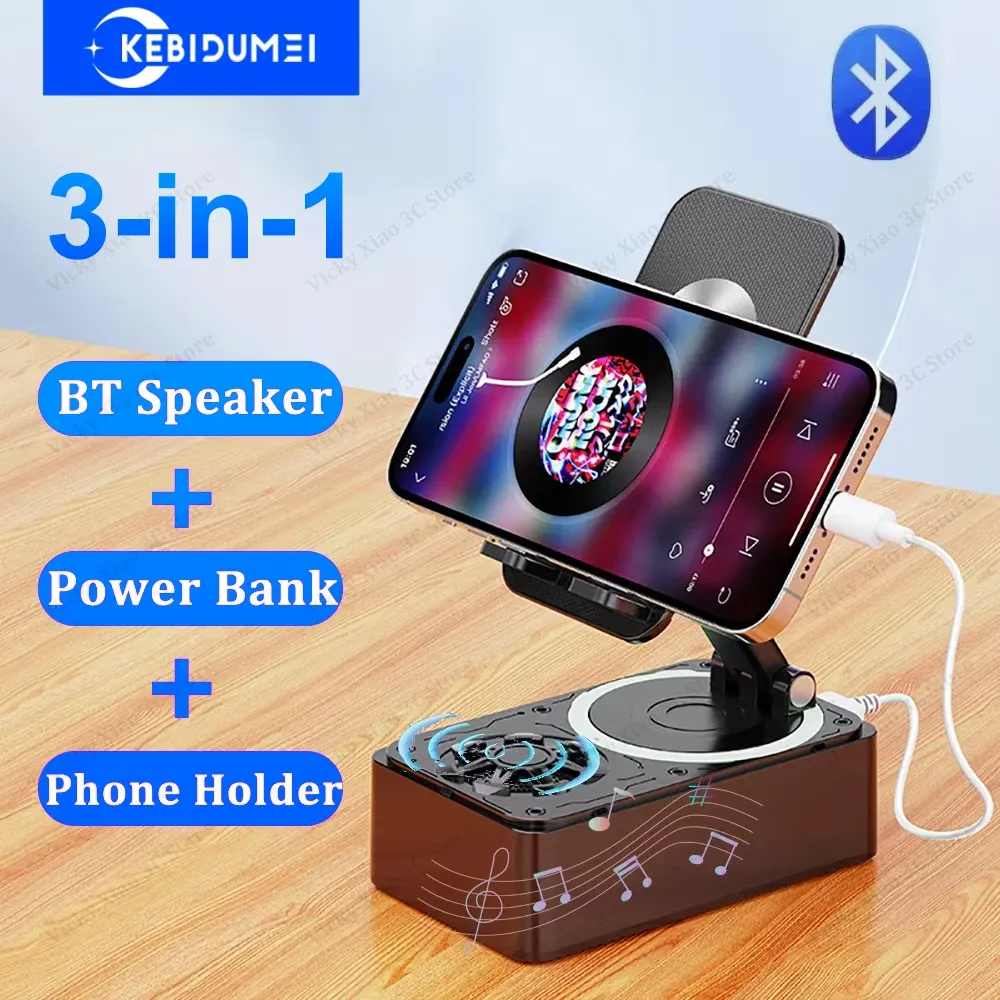 Haut-parleur Bluetooth 3 en 1 avec batterie externe pliable et support de téléphone antidérapant