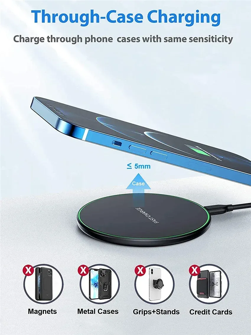 Chargeur sans fil rapide compatible avec un étui