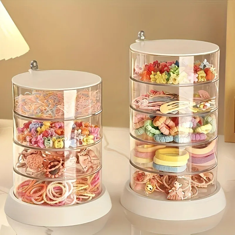 Organisateur de bijoux rotatif à 3, 4 ou 5 niveaux en plastique transparent, avec présentoir pour anneaux de cheveux pour coiffeuse - Image 1