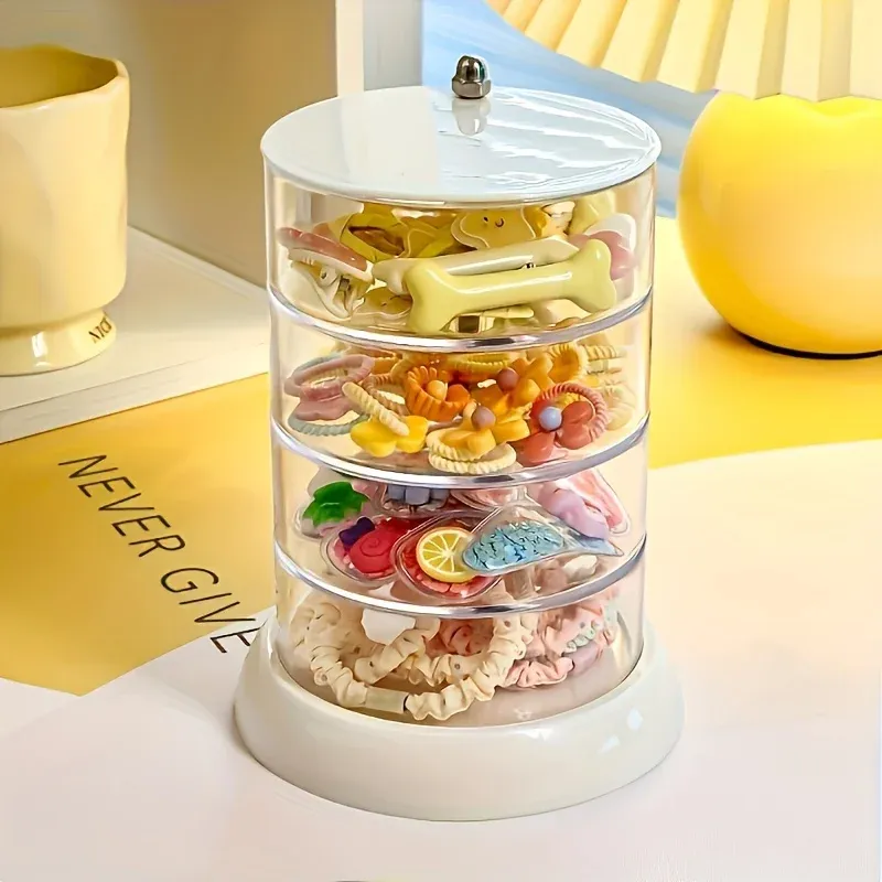 Organisateur de bijoux rotatif à 3, 4 ou 5 niveaux en plastique transparent, avec présentoir pour anneaux de cheveux pour coiffeuse 4