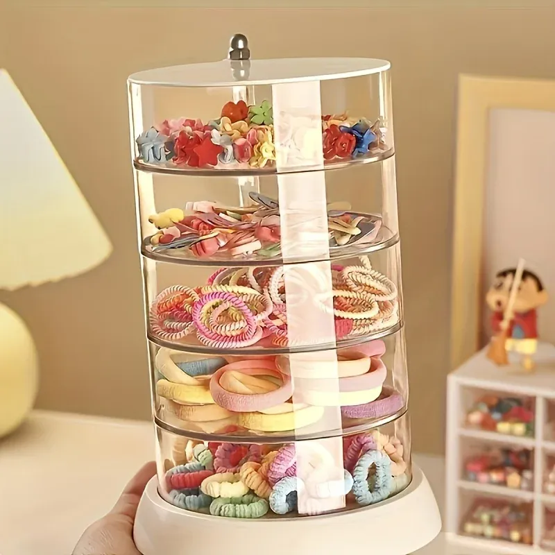 Organisateur de bijoux rotatif à 3, 4 ou 5 niveaux en plastique transparent, avec présentoir pour anneaux de cheveux pour coiffeuse 5