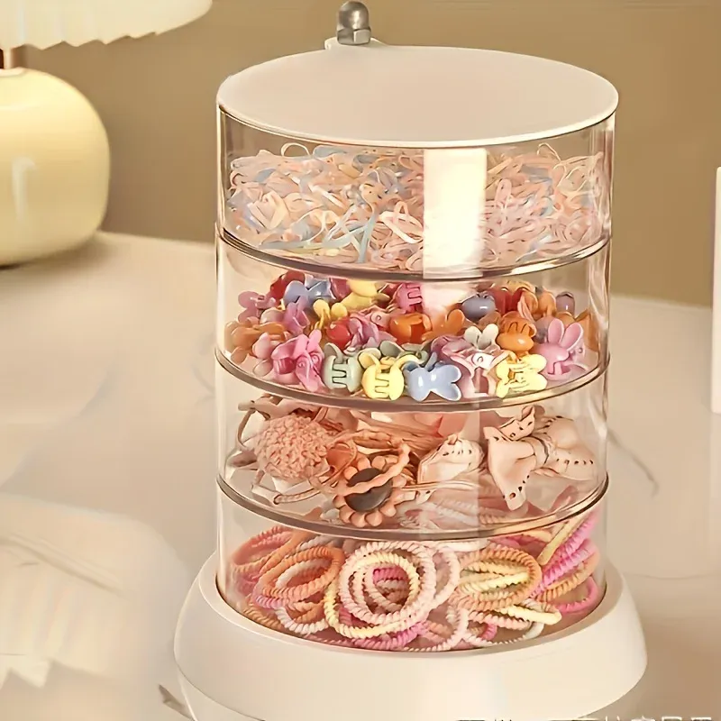 Organisateur de bijoux rotatif à 3, 4 ou 5 niveaux en plastique transparent, avec présentoir pour anneaux de cheveux pour coiffeuse 8