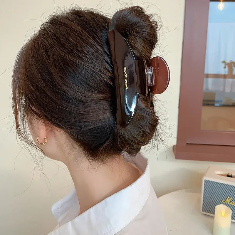 Pince à cheveux rétro en acétate de haute qualité, griffe élégante grand format pour femme, motif léopard - Image 1