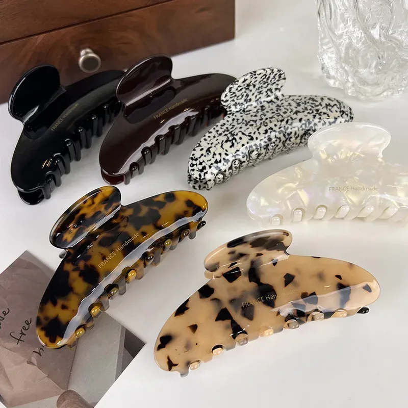 Pince à cheveux rétro en acétate de haute qualité, griffe élégante grand format pour femme, motif léopard 2