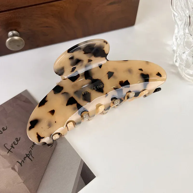 Pince à cheveux rétro en acétate de haute qualité, griffe élégante grand format pour femme, motif léopard 12
