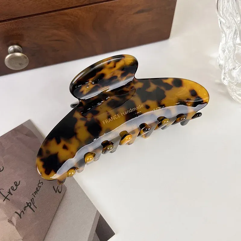 Pince à cheveux rétro en acétate de haute qualité, griffe élégante grand format pour femme, motif léopard 7