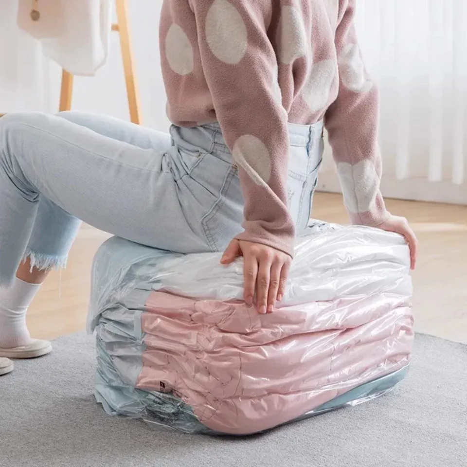 Sacs de rangement sous vide sans pompe, grands sacs de compression pour vêtements, couettes et couvertures, sacs de compression cubiques pour gagner de la place 3