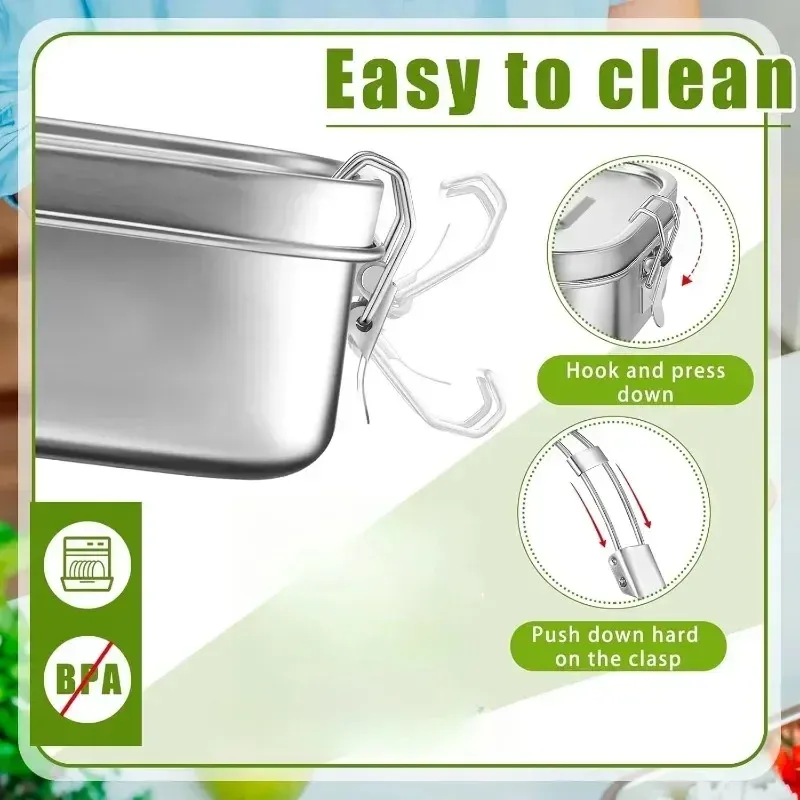 Boîte à déjeuner Bento en acier inoxydable, étanche, pour enfants et adultes, compatible lave-vaisselle 2
