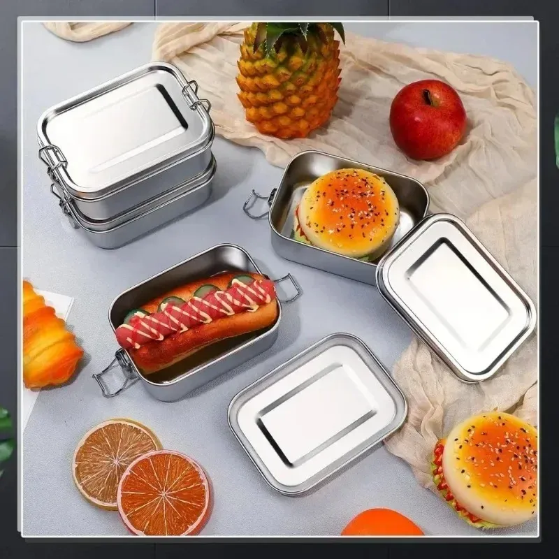 Boîte à déjeuner Bento en acier inoxydable, étanche, pour enfants et adultes, compatible lave-vaisselle 6