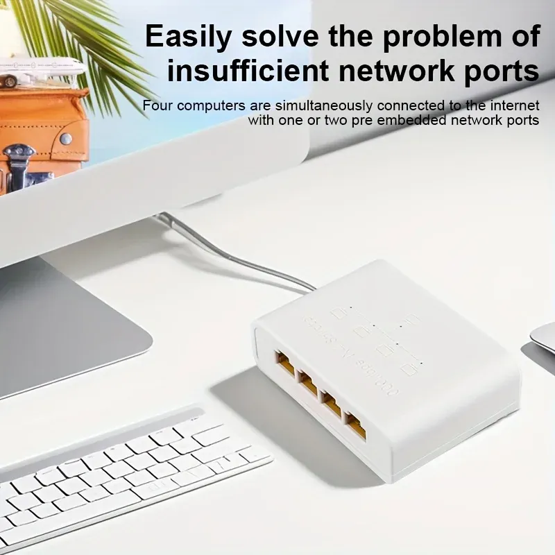 Magecam Commutateur réseau RJ45 Hub 1 vers 4 ports, convertisseur Gigabit Ethernet 1000 Mbps, répartiteur LAN pour PC, adaptateur d'extension 2