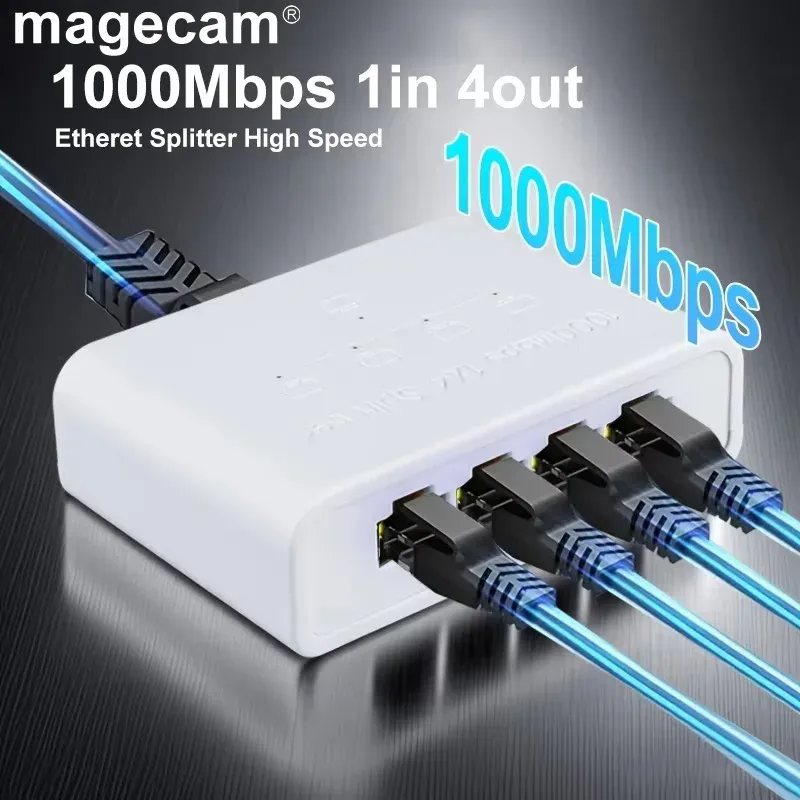Magecam Commutateur réseau RJ45 Hub 1 vers 4 ports, convertisseur Gigabit Ethernet 1000 Mbps, répartiteur LAN pour PC, adaptateur d'extension