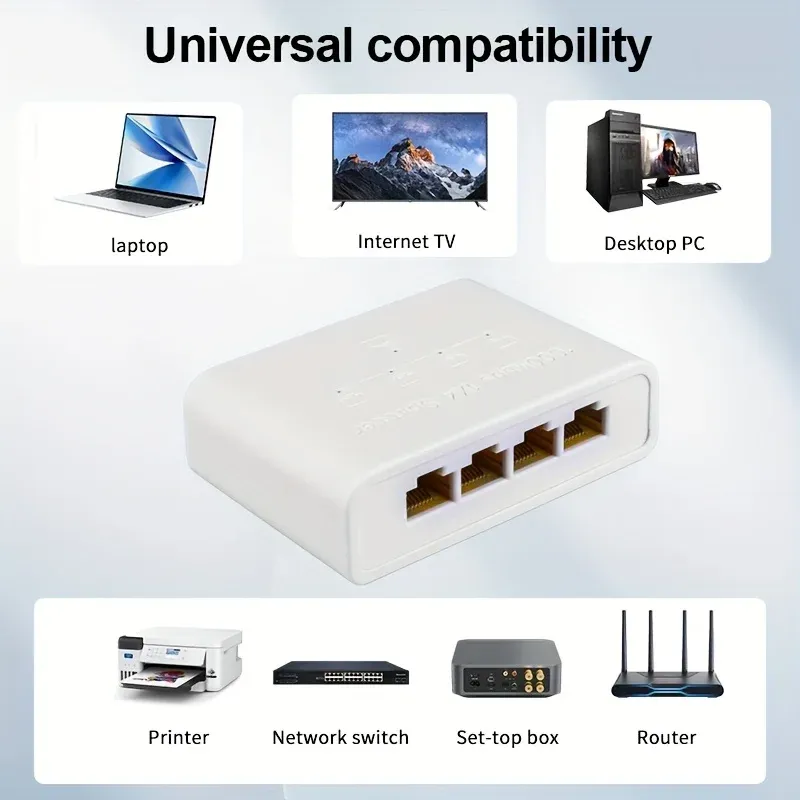 Magecam Commutateur réseau RJ45 Hub 1 vers 4 ports, convertisseur Gigabit Ethernet 1000 Mbps, répartiteur LAN pour PC, adaptateur d'extension 5