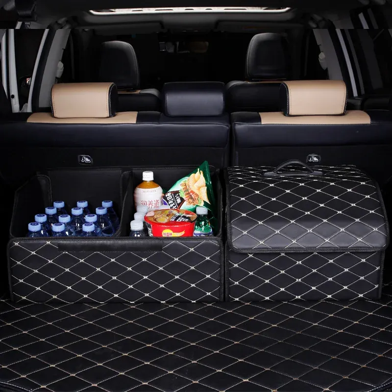 Organisateur de coffre de voiture grande capacité, pliable, en cuir, pour outils et accessoires automobiles 3