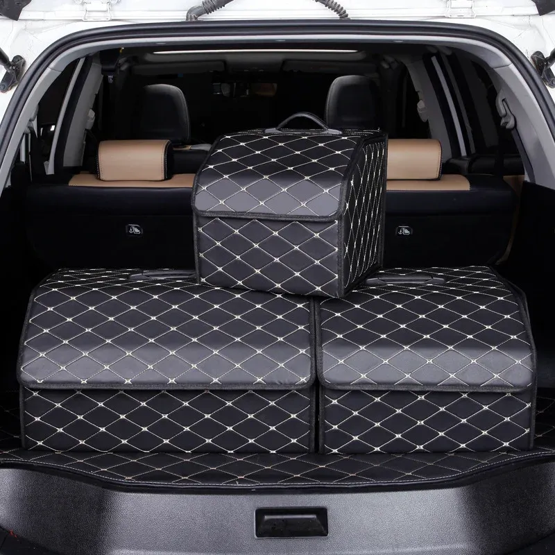 Organisateur de coffre de voiture grande capacité, pliable, en cuir, pour outils et accessoires automobiles 4