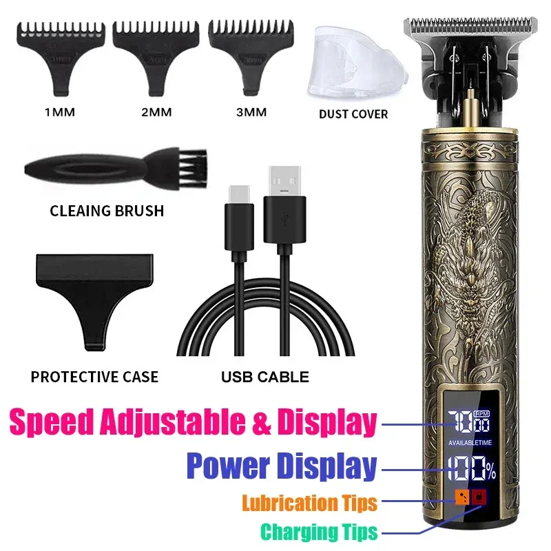 Tondeuse à cheveux sans fil vintage à charge rapide USB, rasoir électrique professionnel 17