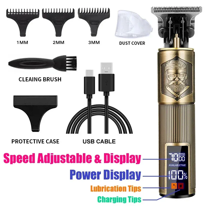 Tondeuse à cheveux sans fil vintage à charge rapide USB, rasoir électrique professionnel 16