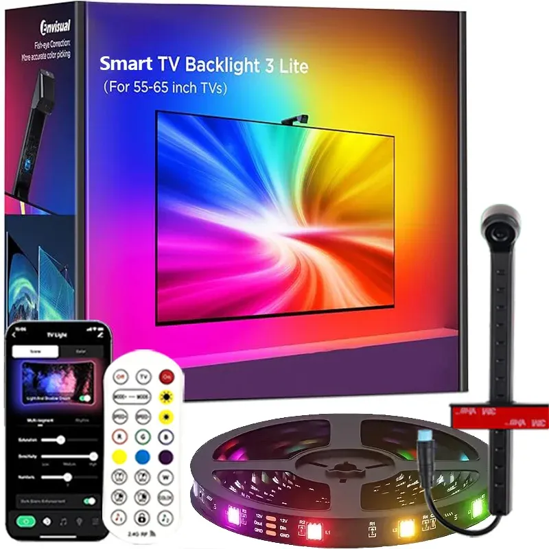 Rétroéclairage LED RGBIC pour Smart TV 55 à 75 pouces avec caméra, synchronisation écran et musique, décoration pour salle de jeux