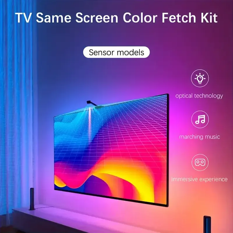Rétroéclairage LED RGBIC pour Smart TV 55 à 75 pouces avec caméra, synchronisation écran et musique, décoration pour salle de jeux 2