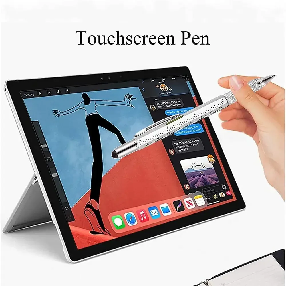 Stylo multifonction 7 en 1 sous différents angles