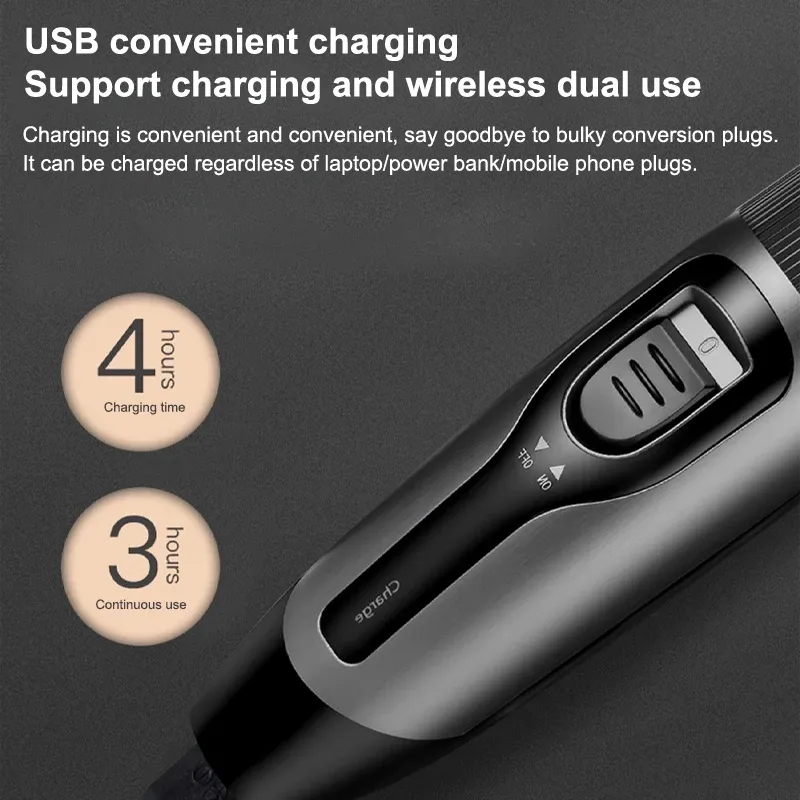 Tondeuse à cheveux électrique professionnelle pour homme, lame en céramique, à faible bruit, avec chargeur USB 5