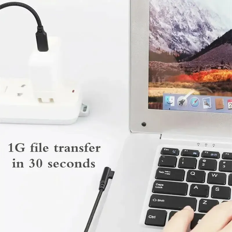 Câble USB-C coudé à 90°, tressé en nylon, charge rapide 60 W PD (20 V / 3 A) – 0,2 m, 0,5 m, 1 m, 2 m, 3 m 4