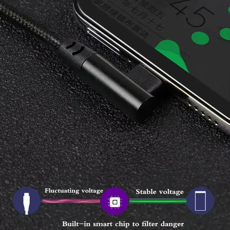 Câble USB-C coudé à 90°, tressé en nylon, charge rapide 60 W PD (20 V / 3 A) – 0,2 m, 0,5 m, 1 m, 2 m, 3 m 5